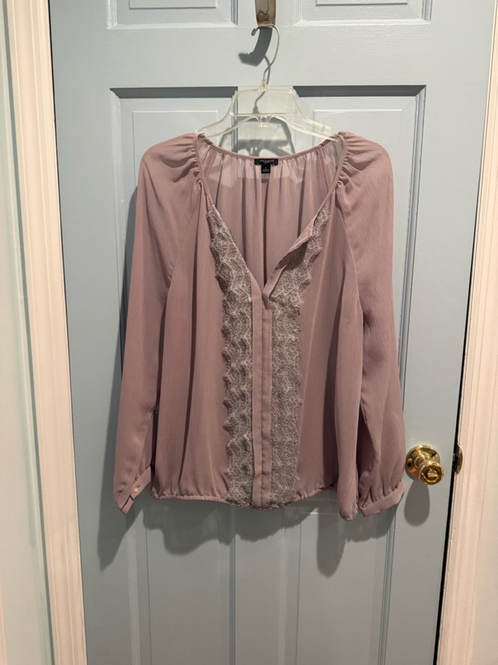 Ann Taylor Dusty Rose Lace-Trim Peasant Blouse